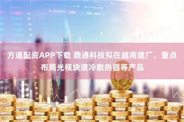 方道配资APP下载 鼎通科技拟在越南建厂，重点布局光模块液冷散热器等产品